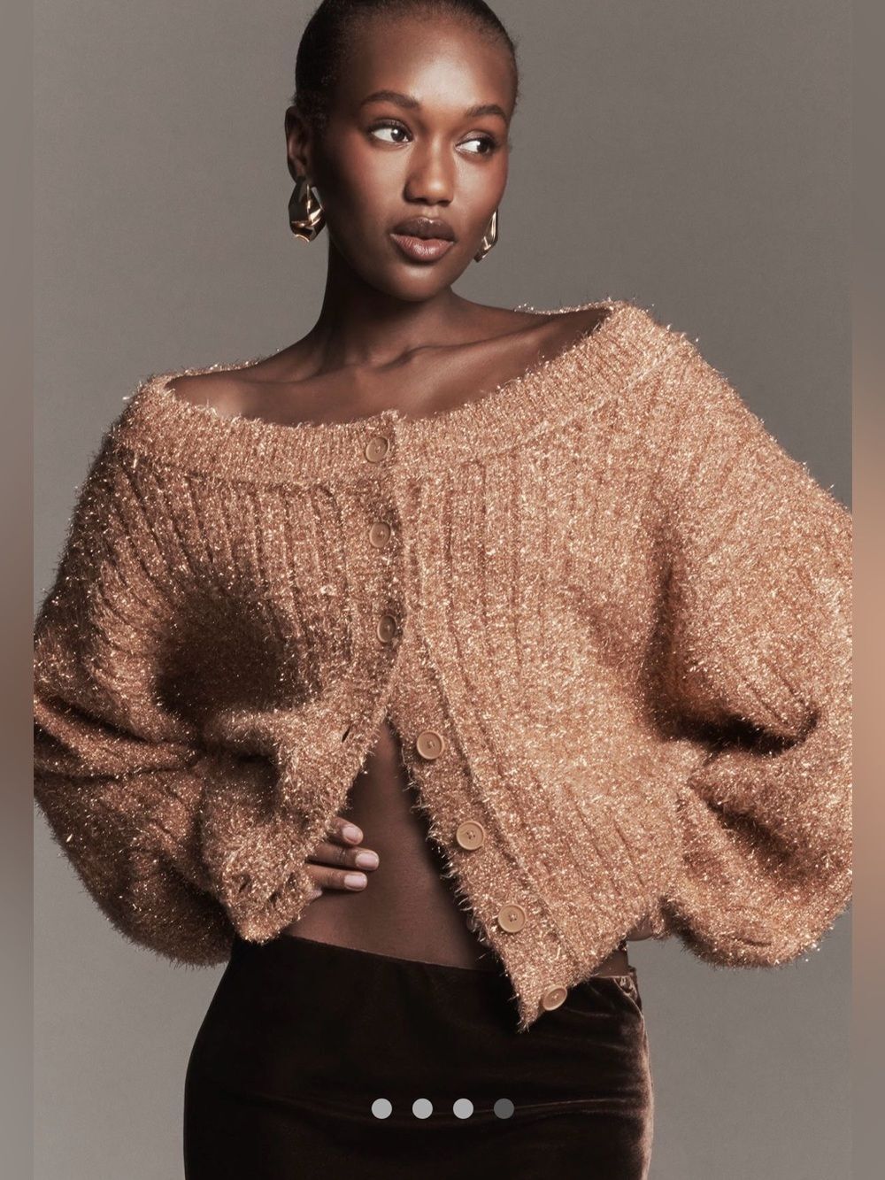 Anthropologie Boat-Neck Tinsel Cardigan Sparkly Sweater Mink Blush M NWT